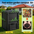 Gardeon Compost Bin 300L Black Heavy-Duty Outdoor Composter