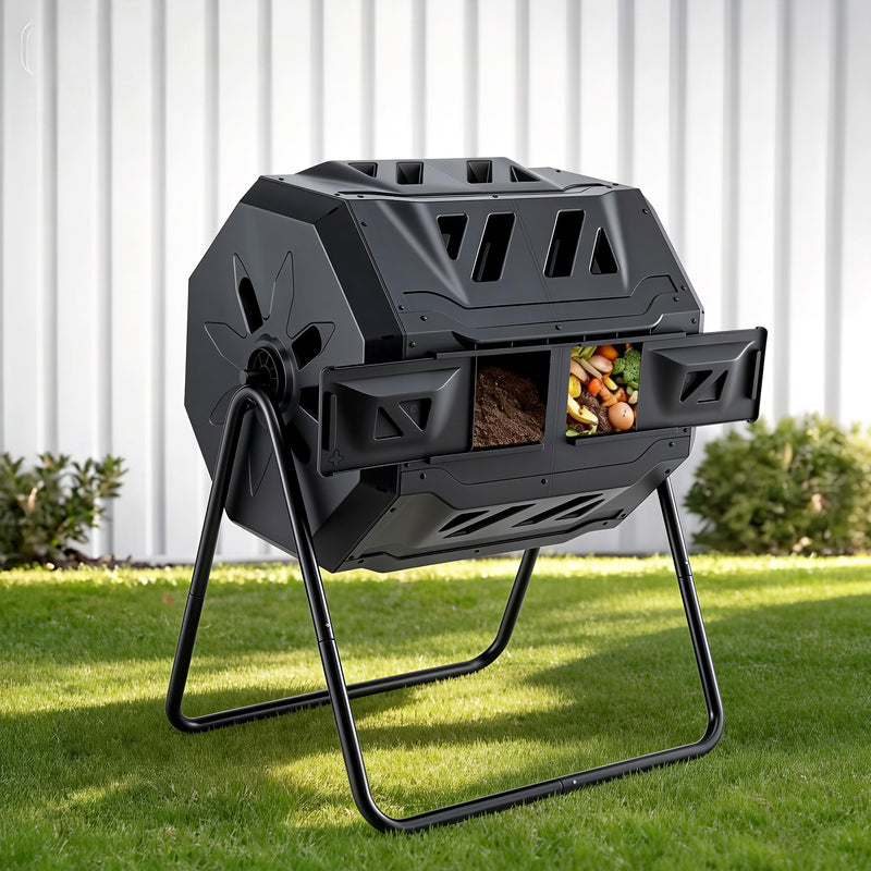 Gardeon Compost Bin 160L Dual Chamber Tumbler Rotating Garden