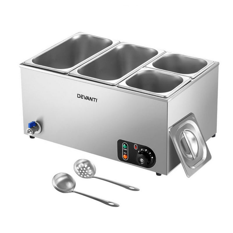 Devanti Commercial Food Warmer Bain Marie 4 Pan Electric