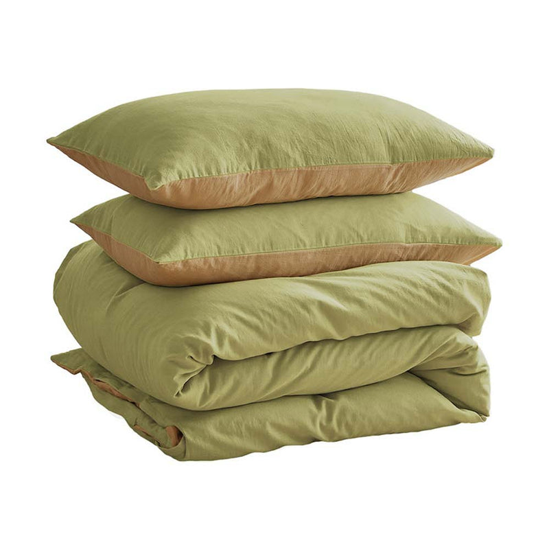 Cosy Club Washed Cotton Quilt Set Yellow Lime DOUBLE