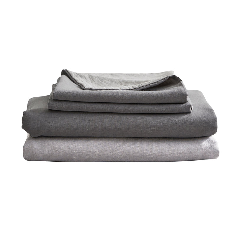 Cosy Club Washed Cotton Sheet Set Grey DOUBLE