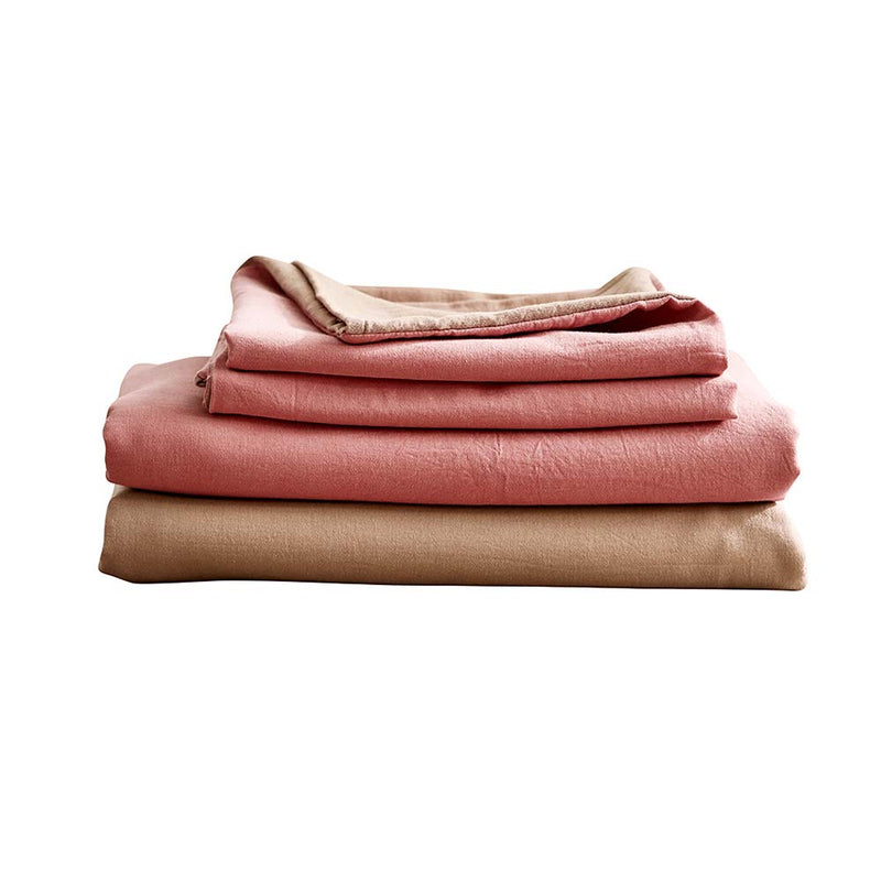 Cosy Club Cotton Sheets Set DOUBLE Pink Brown Bed Linen