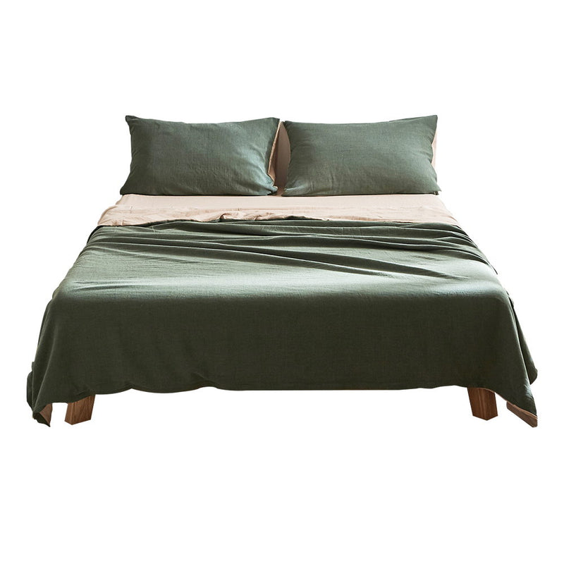 Cosy Club Cotton Bed Sheets Set Single Green Beige