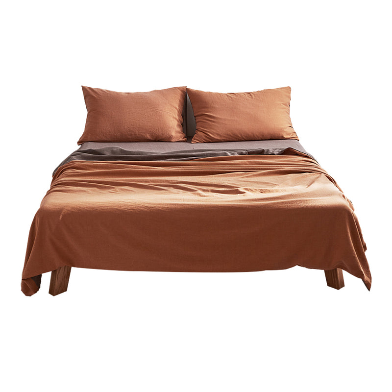 Cosy Club Cotton Sheets Single Orange Brown Bed Cover Set