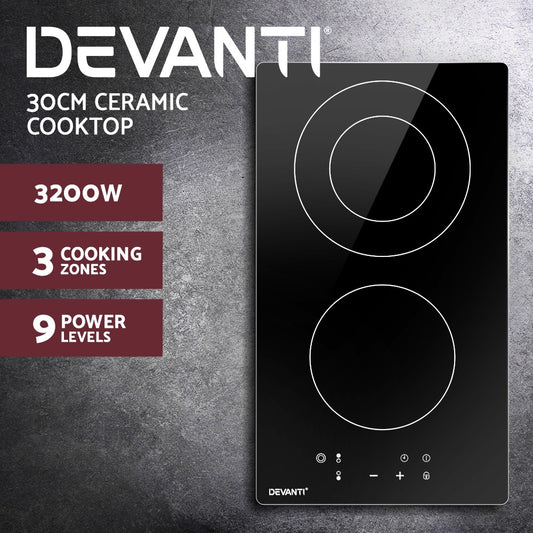 Devanti 30cm Electric Ceramic Cooktop 2 Burner