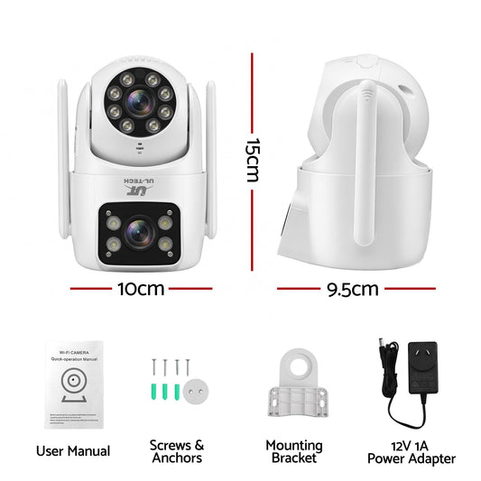 UL-Tech Wireless Security Camera Outdoor Indoor, 2.5K Dual Lens Pan Tilt, 4MP (2×2MP) IP Camera, Motion Detection, Auto-Tracking, Colour Night Vision, 2.4G WiFi, Two-Way Audio, Pet Baby Surveillance