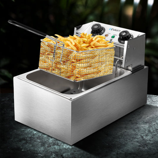 Devanti Commercial Electric Deep Fryer 10L Basket Chip Cooker Stainless Steel