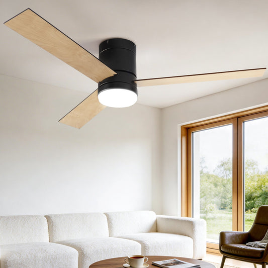 Devanti 52" Ceiling Fan 3 Blade DC Motor Light Wood Black Remote