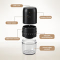 Devanti Electric Coffee Grinder USB-C Rechargeable 40 Grind Black