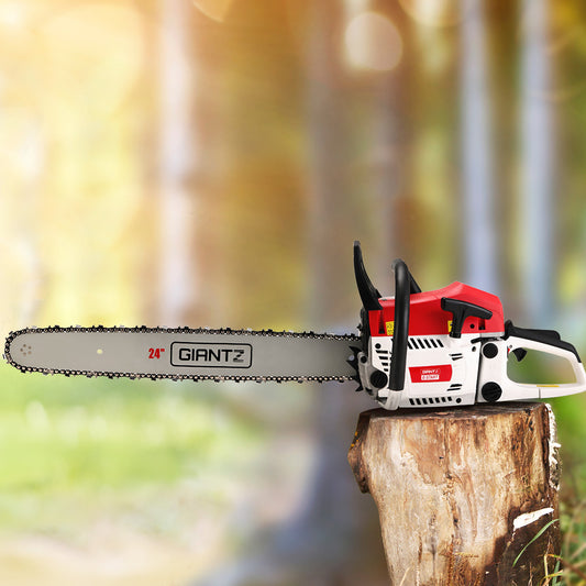 Giantz 62cc Petrol Chainsaw 24 Inch Bar Chain Saw Tree Pruner 2 Stroke E-Start