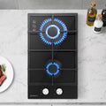 Devanti Gas Cooktop 30cm 2 Burner Built-in Stove Glass Cook Top NG LPG Wok