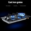 Devanti Gas Cooktop 30cm 2 Burner Built-in Stove Glass Cook Top NG LPG Wok