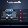 Devanti Gas Cooktop 30cm 2 Burner Built-in Wok NG LPG