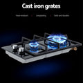 Devanti Gas Cooktop 30cm 2 Burner Built-in Wok NG LPG