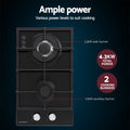 Devanti Gas Cooktop 30cm 2 Burner Built-in Wok NG LPG