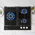 Devanti 59cm Gas Cooktop 3 Burner Knob Control Glass Hob Cast Iron Black
