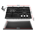 Devanti 59cm Gas Cooktop 3 Burner Knob Control Glass Hob Cast Iron Black