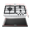 Devanti 59cm Gas Cooktop 3 Burner Knob Control Stainless Steel Hob Silver