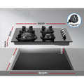 Devanti Gas Cooktop 60cm 4 Burner Stove Hob Black