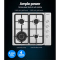 Devanti 60cm Gas Cooktop 4 Burner Silver