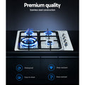 Devanti 60cm Gas Cooktop 4 Burner Silver
