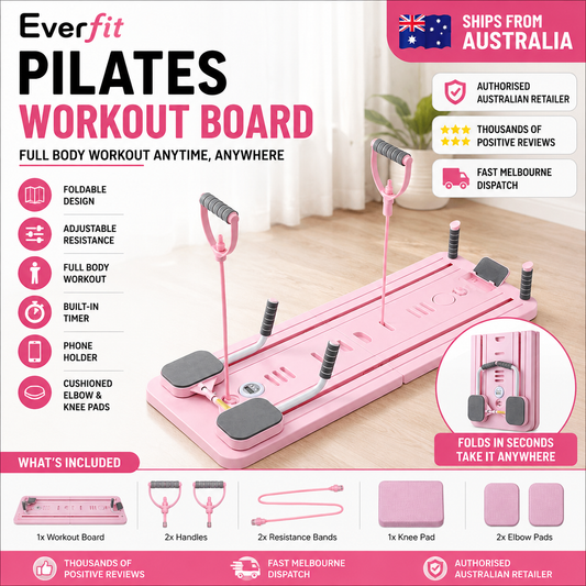 Everfit Pilates Board Foldable Reformer Multi Functional Exercise Trainer Pink