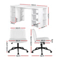 Artiss Office Desk & Chair Set 150cm Computer Desk with 6 Storage Shelves & Ergonomic Cross Legged Chair Armless Cross PU Leather Office Chair with Wheels