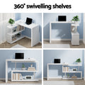 Artiss L-Shape Computer Desk with Bookshelf White
