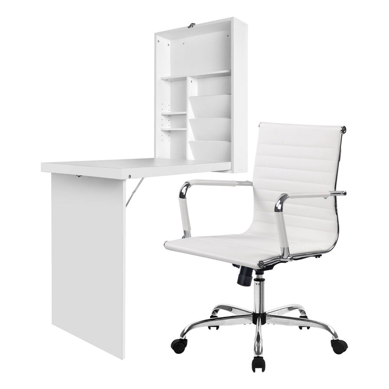 Artiss Computer Desk Chair Set White PU Leather Foldable