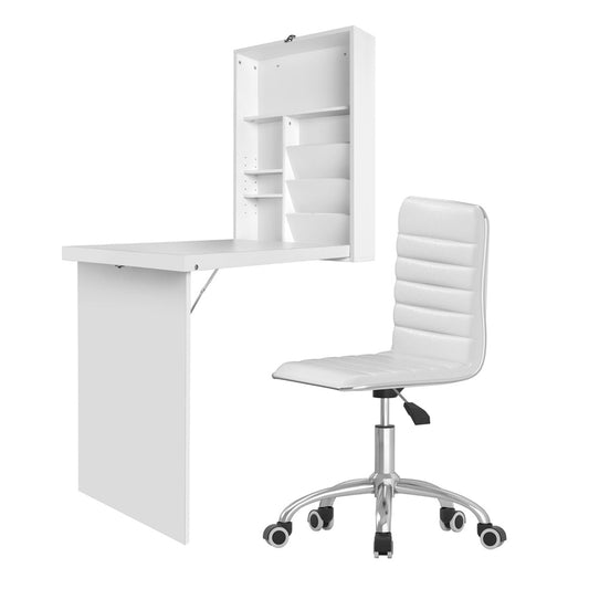 Artiss Computer Desk Office Chair Set PU Leather Foldable White