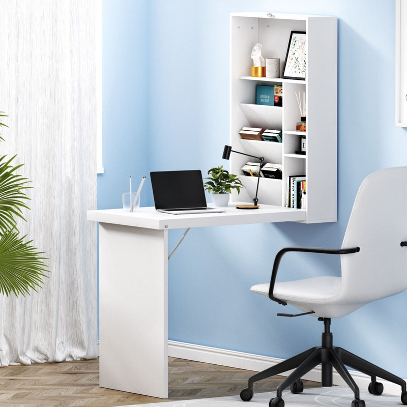 Artiss Wall Mount Computer Desk with Bookshelf White