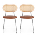Artiss 2x Dining Chairs PU Leather Rattan Brown Kitchen