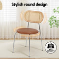 Artiss 2x Dining Chairs PU Leather Rattan Brown Kitchen