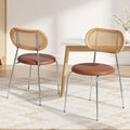 Artiss 2x Dining Chairs PU Leather Rattan Brown Kitchen