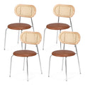 Artiss 4x Dining Chairs PU Leather Rattan Brown Kitchen Cafe