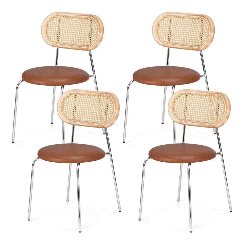 Artiss 4x Dining Chairs PU Leather Rattan Brown Kitchen Cafe