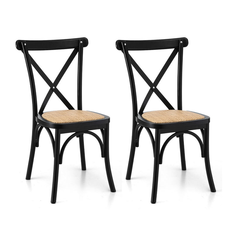 Artiss 2x Rattan Dining Chairs Wooden Kitchen Cafe Lounge Rubber Wood