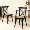 Artiss 2x Rattan Dining Chairs Wooden Kitchen Cafe Lounge Rubber Wood
