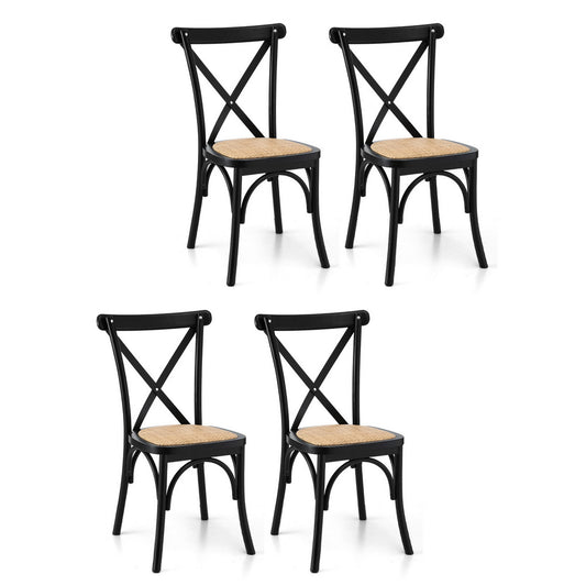 Artiss 4x Dining Chairs Rattan Wooden Kitchen Cafe Lounge Rubber Wood