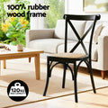 Artiss 4x Dining Chairs Rattan Wooden Kitchen Cafe Lounge Rubber Wood