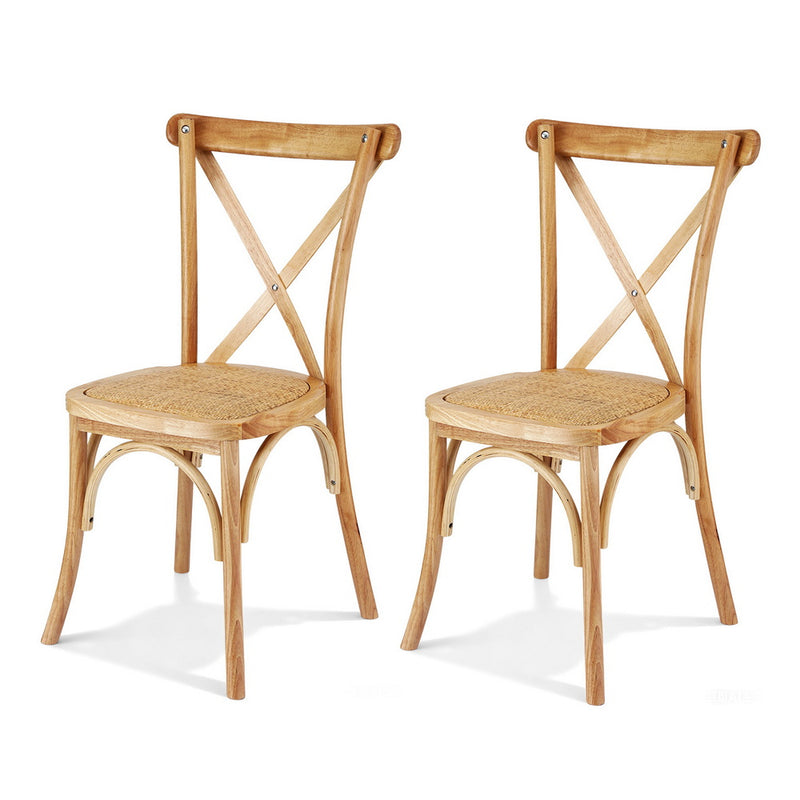 Artiss Dining Chair Rattan Wooden Kitchen Cafe Lounge Rubber Wood x2
