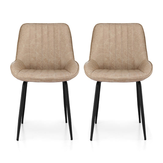 Artiss 2x Dining Chairs Retro PU Leather Kitchen Café Khaki