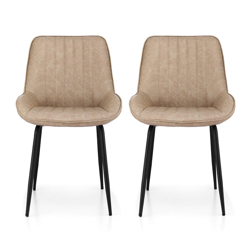 Artiss 2x Dining Chairs Retro PU Leather Kitchen Café Khaki