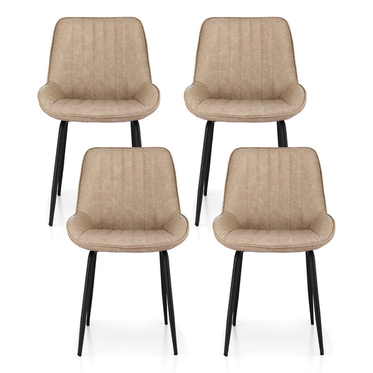Artiss 4x Dining Chairs Retro PU Leather Kitchen Khaki