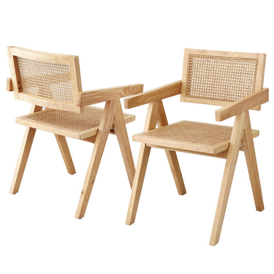 Artiss Dining Chairs Wooden Rattan Seat x2 Rubber Wood Frame