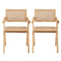 Artiss Dining Chairs Wooden Rattan Seat x2 Rubber Wood Frame