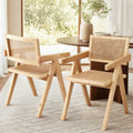 Artiss Dining Chairs Wooden Rattan Seat x2 Rubber Wood Frame