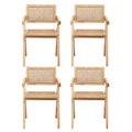 Artiss 4x Dining Chairs Wooden Rattan Seat Rubber Wood Frame