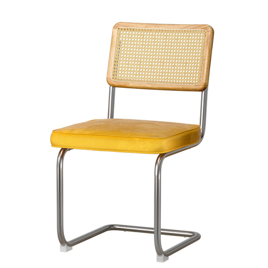 Artiss Dining Chairs Set of 2 Velvet Rattan Yellow