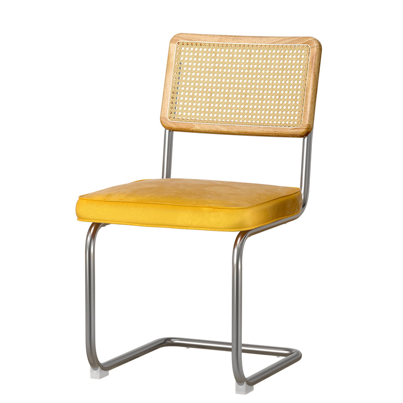 Artiss Dining Chairs Set of 2 Velvet Rattan Yellow